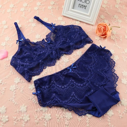 

Lace Adjustable Strap Unpadded Underwire Bra Briefs Lingerie Set