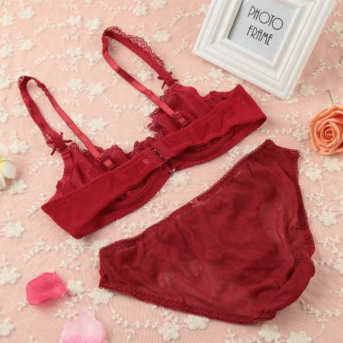 

New Sexy Women Sheer Lace Bra Set Underwire Push Up Bralette Briefs Bottom Underwear Lingerie Suits