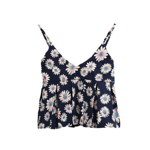 

Fashion Summer Spaghetti Strap Printed Ruffled Women's Crop Top