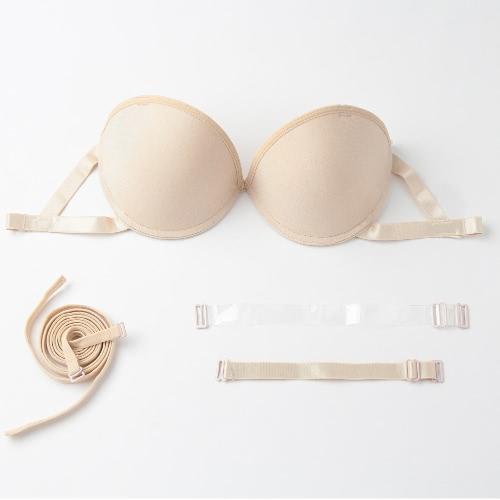 

Sexy Women Girls Bandage Bra 3/4 Cup Push Up Padded Bralette Underwire Deep V Bra Lingerie Underwear Beige/Black