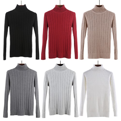 

Fashion Women Twisted Turtleneck Long Sleeve Knitted Sweater Pullover High Elastic Solid Slim Bottoming Knitwear Tops
