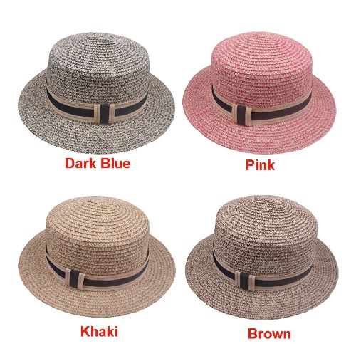 

New Fashion Women Straw Hat Ribbon Trim Wide Brim Summer Sun Beach Holiday Cap Fedora Trilby Hat