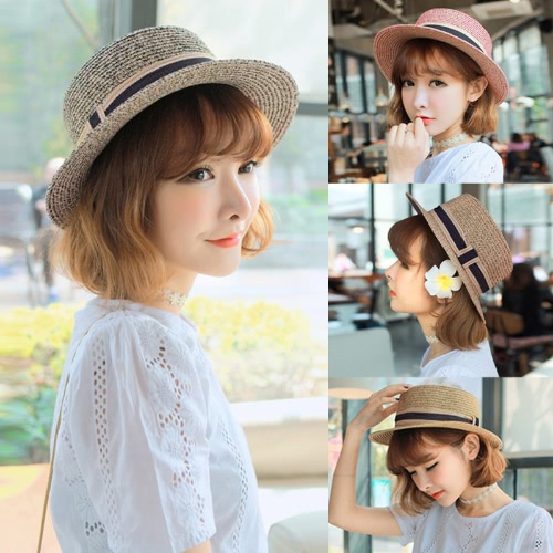 

Новая мода для женщин соломенной шляпе Лента Trim Wide Brim Summer Sun Beach Holiday Cap Fedora Trilby Hat