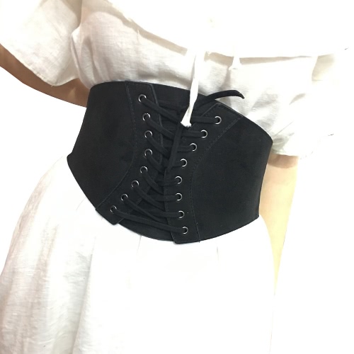 

Мода Женщины Faux Замша Корсетный пояс Широкий пояс талии Vintage Self Tie Waist Strap Black