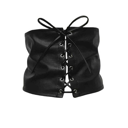 

Vintage Women Leather Corset Lace Up Bandage Талия Ремень для ремня Форм-макияж Midriff-Cinchers Wide Waistband Black