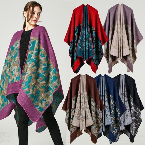 

Мода женщин Poncho кардиган свитер камуфляж Faux кашемир накладки шаль шарф Loose верхняя одежда пальто