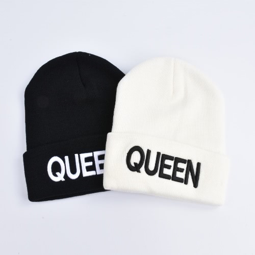 

Men Women Unisex Queen Knitted Stocking Beanie Skullies Winter Warm Hat Hip Hop Outstoor Sports Cap Black/White