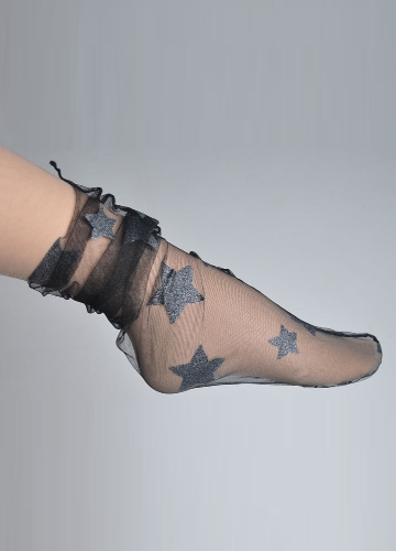 

Harajuku Glitter Stars Socks Ladies Transparent Mesh Socks
