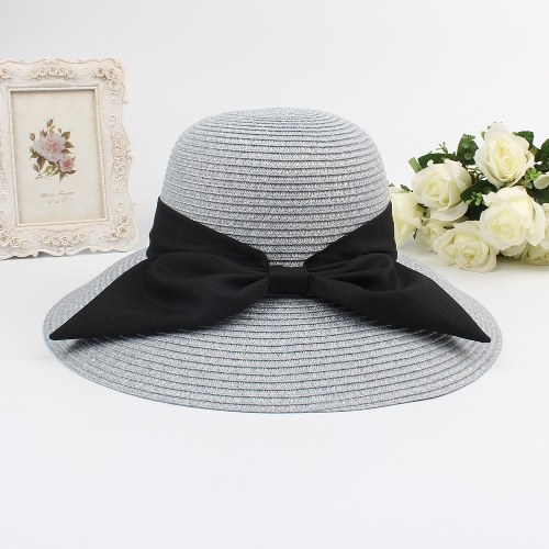 

Мода Женщины Sun Hat Большой лук Широкий Brim Складной соломенной шляпе Летний пляж Sun Protection Hat Cap
