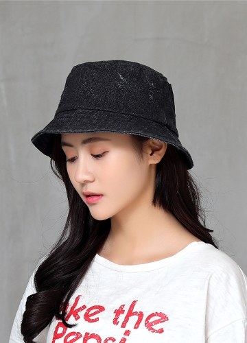 

Women Men Bonnie Bucket Hat Denim Distressed Brim Visor Sun Shade Fishing Packable Summer Cap