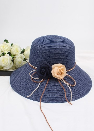 

Women Straw Hat Contrast Flower Color Block Foldable Sweet Sun Summer Outdoor Beach Cap