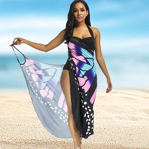 

Women Summer Print Long Kimono Cardigan Elegant Loose Beach Cover Up Outwear Light Blue/Red/Yellow