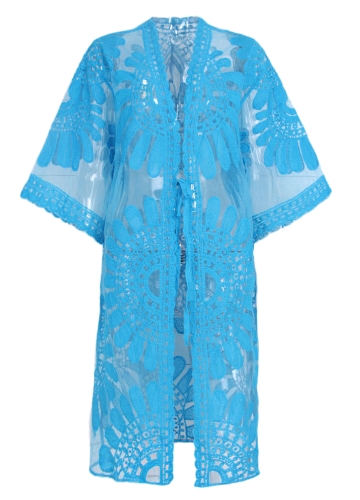 

Mesh Цветочная вышивка Посмотреть сквозь кардиган Бикини Beach Cover Up