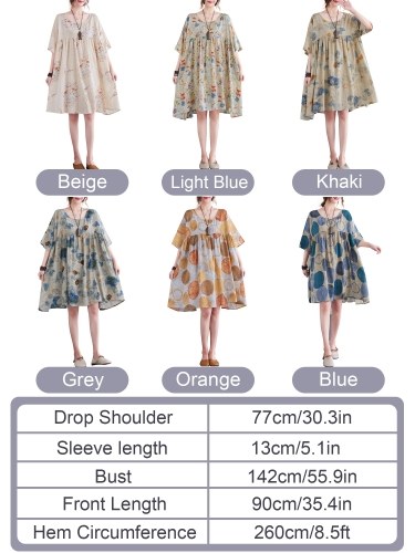 

Women Loose Dress Printed Half Sleeve Vintage Casual Holiday Beach Dress