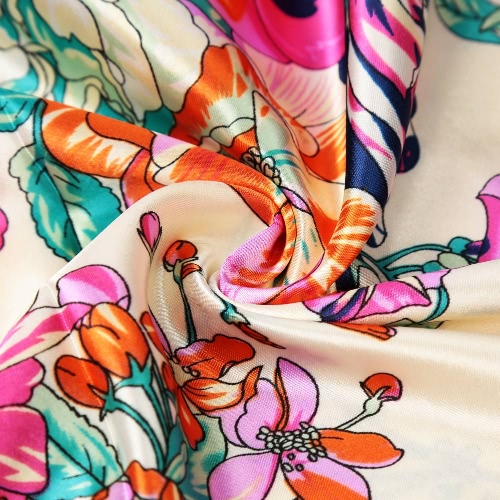 

Fashion Women Scarf Floral Print Square Design Wraparound Thin shawl Satin Kerchief Red/Orange/Dark Blue