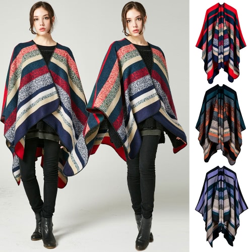 

Women Poncho Scarf Cardigan Sweater Striped Warm Cape Shawl Long Scarves Pashmina Outwear