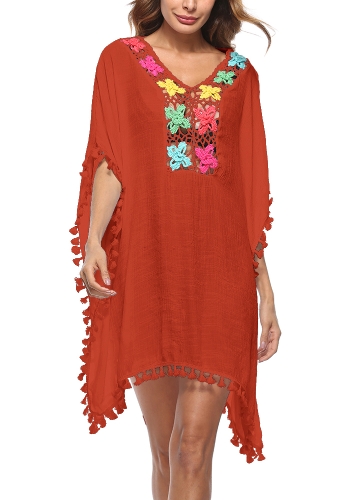 

Вязание крючком Кружева с вышивкой Boho Loose Beach Bikini Cover-up