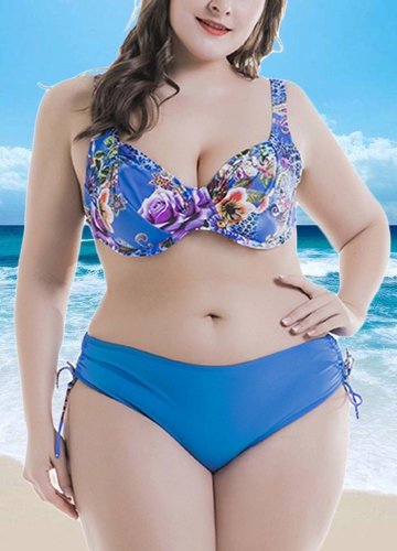 

Plus Size Print Push Up Underwire Mid Waist Bikini Set