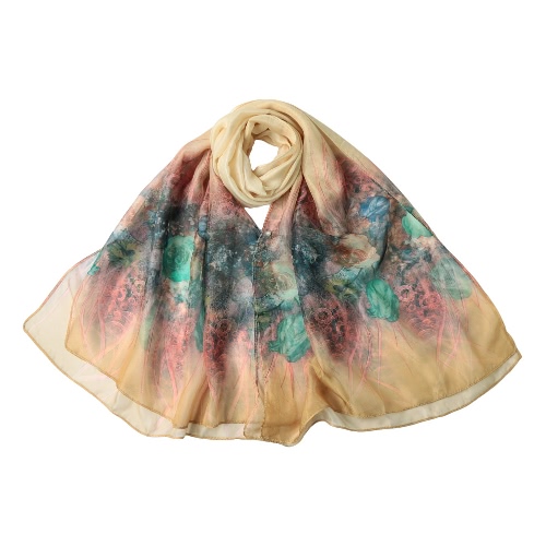 

Floral Print Two Tiers Beading Long Thin Scarf