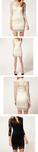 

Women's Lace Dress Scalloped Neck 3/4 Sleeve Cocktail Dress