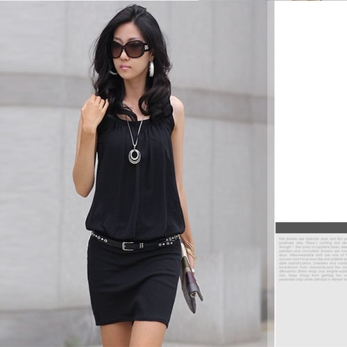 Women's Dress Crew Neck Chiffon Sleeveless