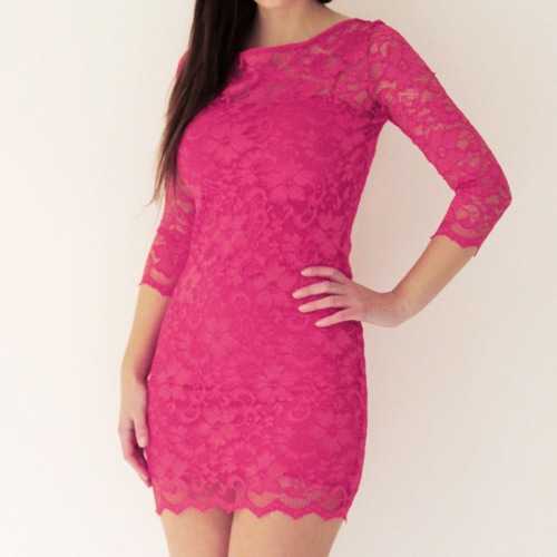 Stylish Bodycon Lady Women Lace Dress Slash Neck Cocktail Evening Dress Rose