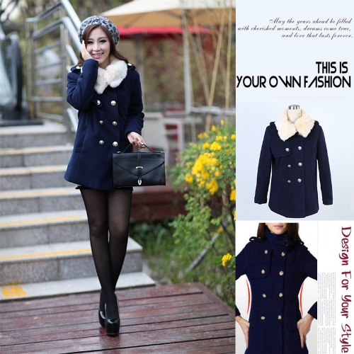 Fashion Women's Double Breasted Trench Coat Quilted Fur Collar Jacket Outerwear