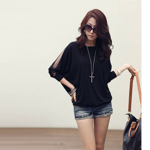 Women's Blouse T-shirt Cotton Batwing Lace Sleeve