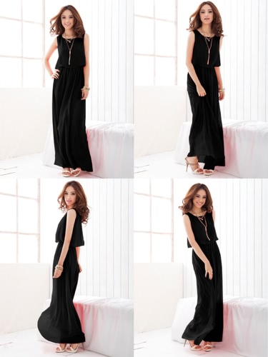 Women Lady Bohemian Boho Maxi Dress Chiffon Long Beach Pleated Sundress