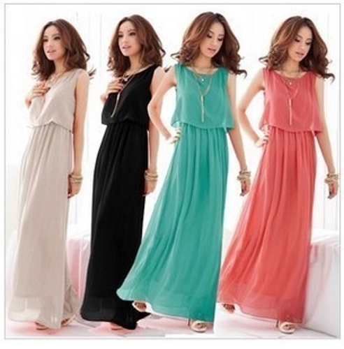 

Women Lady Bohemian Boho Maxi Dress Chiffon Long Beach Pleated Sundress