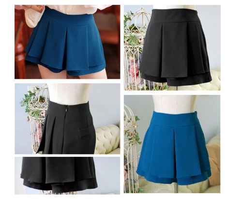 

Fashion Women Lady Pleated Divided Skirt Mini OL Tiered Summer Shorts Culottes Pantskirt Black