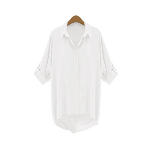

Casual Turn-down Collar Long Sleeve Solid Chiffon Blouse