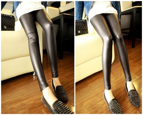 Sexy Women PU Leggings Elastic Waist Stretchy Skinny Pants Trousers Black