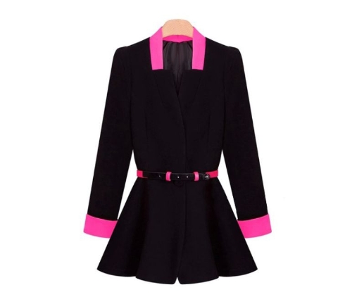 New Korean OL Women Pleated Blazer Deep V-Neck Slim Jacket Button Coat Black