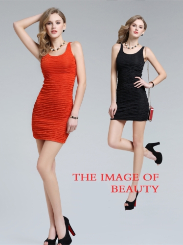 Estate donne Sexy vestito girocollo colore Candy Slim abito di base arancione del carro armato