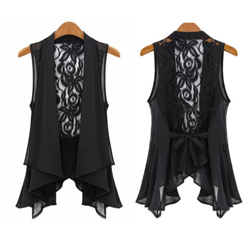

Sexy Fashion Women Blouse Sheer Chiffon Lace Back Sleeveless Vest Tops Black