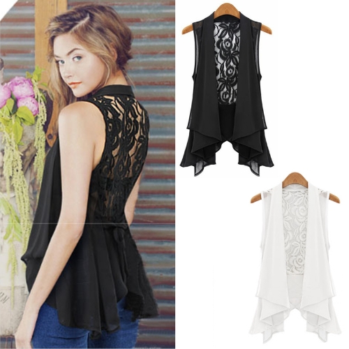 

Sexy Fashion Women Blouse Sheer Chiffon Lace Back Sleeveless Vest Tops White