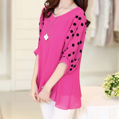 

Fashion Women Chiffon Blouse Polka Dot Batwing Sleeve V-Neck Loose Shirt Tops Rose