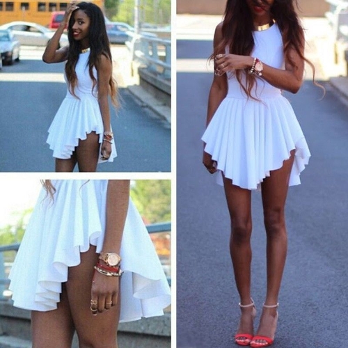 

Fashion Sexy Women Bandage Dress Sleeveless Pleated Asymmetrical Flare Party Dress Red