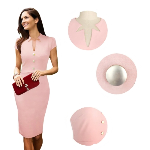 

Women Celebrity Pencil Dress V-Neck Cap Sleeves Knee-Length Work OL Party Cocktail Dress Pink