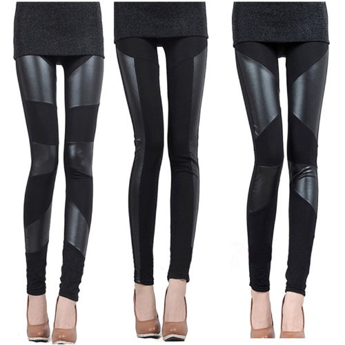 

All Match Women's PU Leather Splicing Stretchy Leggings