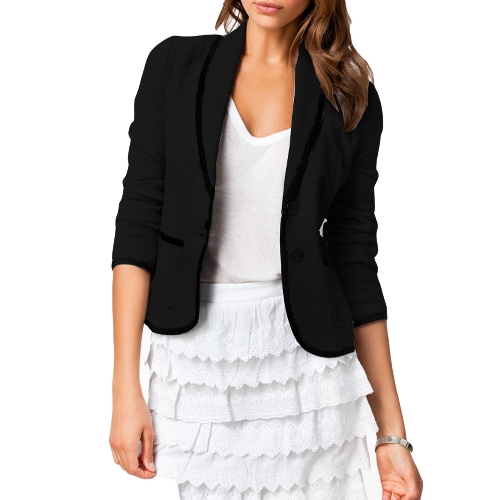 Nouveau femmes élégantes dames costume Casual manches longues bouton veste Blazer Slim court manteau noir