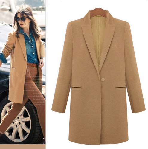 New Fashion Women Coat Notched Collar Pockets Long Casual Warm Overcoat Outerwear Brown
