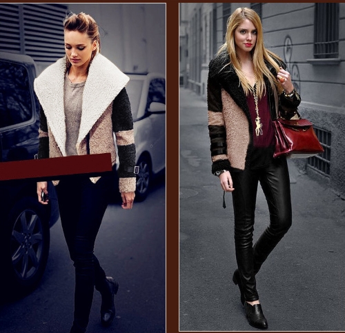 

Fashion Women Coat Turn-down Collar Big Lapel Outerwear Short Belted Jacket Thick Warm Overcoat Beige Lapel