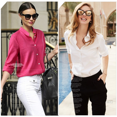 New Europe Women Blouse V Neck Long Sleeve Asymmetric Hem Lady Work Casual Tops