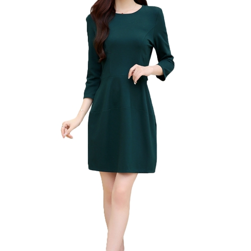 

New Fashion Women Dress Bead Zip Back O-Neck Three Quarter Sleeve Slim Elegant Dress
