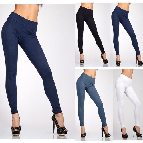 

Fashion Trendy Women Leggings Solid Color Zipper High Waist Stretchy Trousers