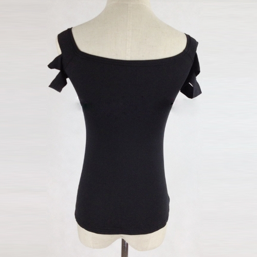 

New Sexy Women T-Shirt Cut Out Crew Neck Short Sleeve Solid Color Ripped Top Night Club Wear