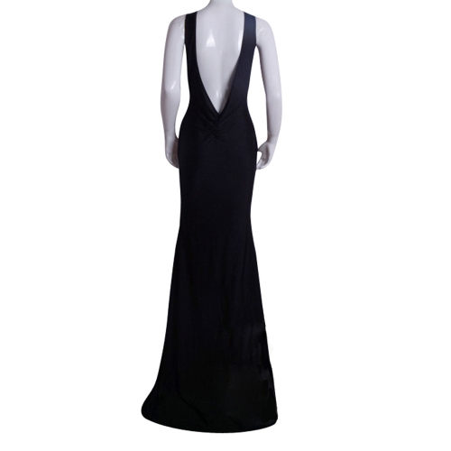 Donne sexy abito Maxi nuda indietro orlo asimmetrico O collo maniche Prom Gown partito nero/bianco/rosso di sera