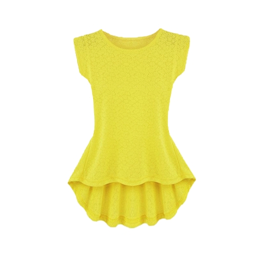 

Fashion Women T-Shirt Floral Pattern Solid Color Irregular Hem Crew Neck Blouse Top Yellow/White/Black